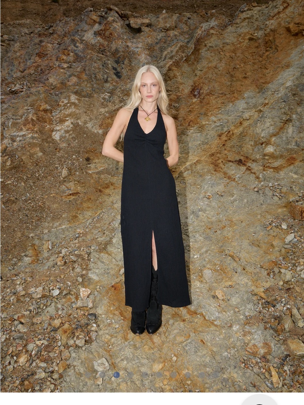 AFENDS ANDY SEERSUCKER Black Halter Maxi Dress Black XL